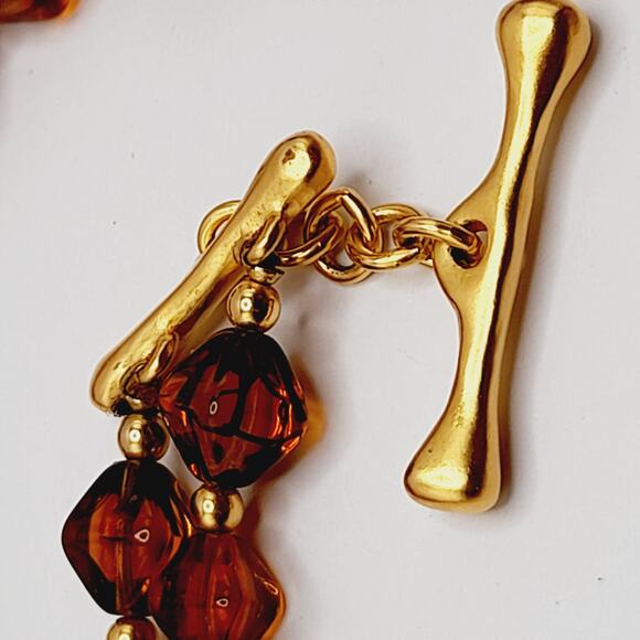 Vintage Topaz Glass Bead Two Strand Necklace Gold Tone Toggle Clasp 16” - Picture 12 of 14